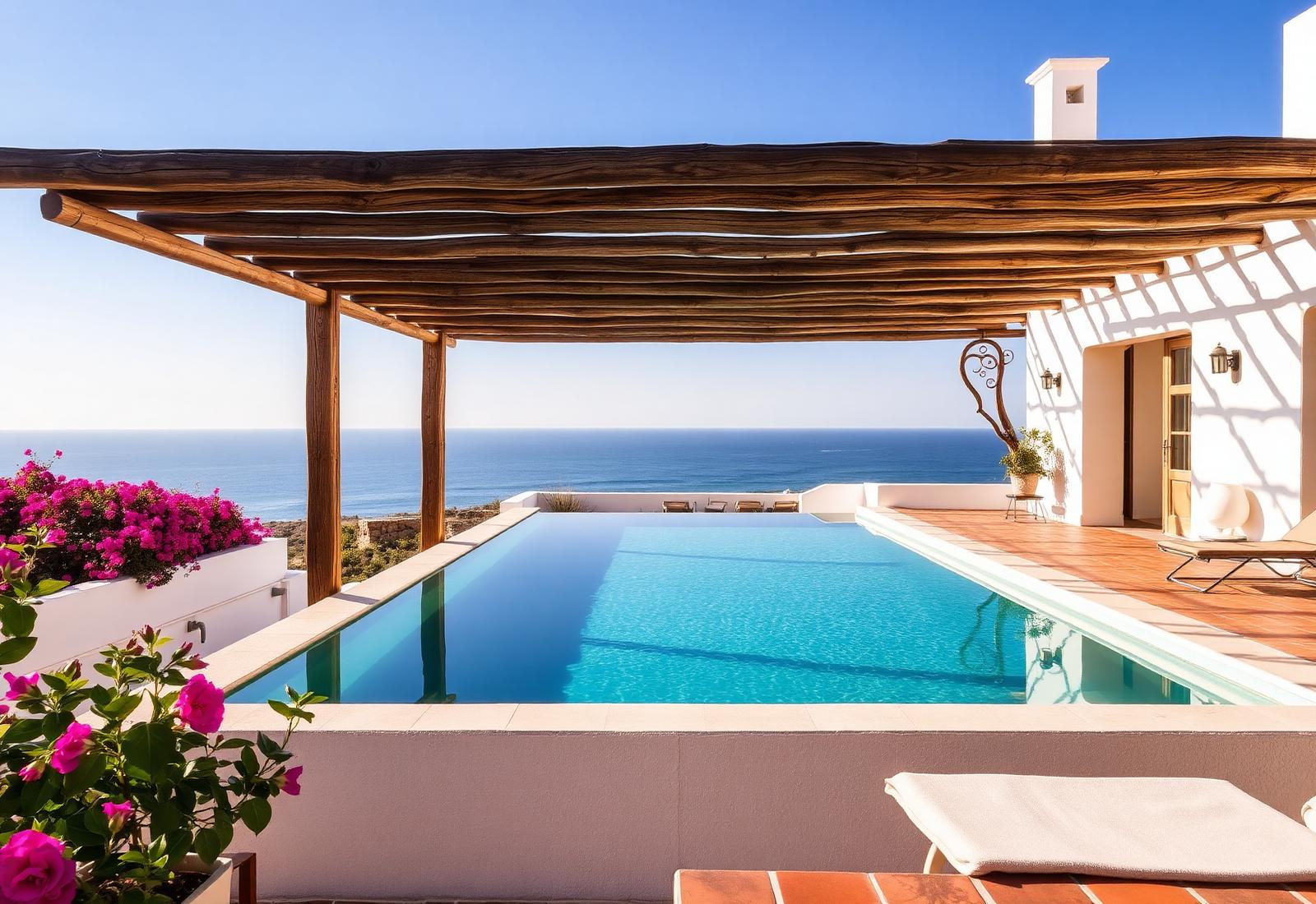 Whitewashed Portuguese villa with infinity pool over the Atlantic